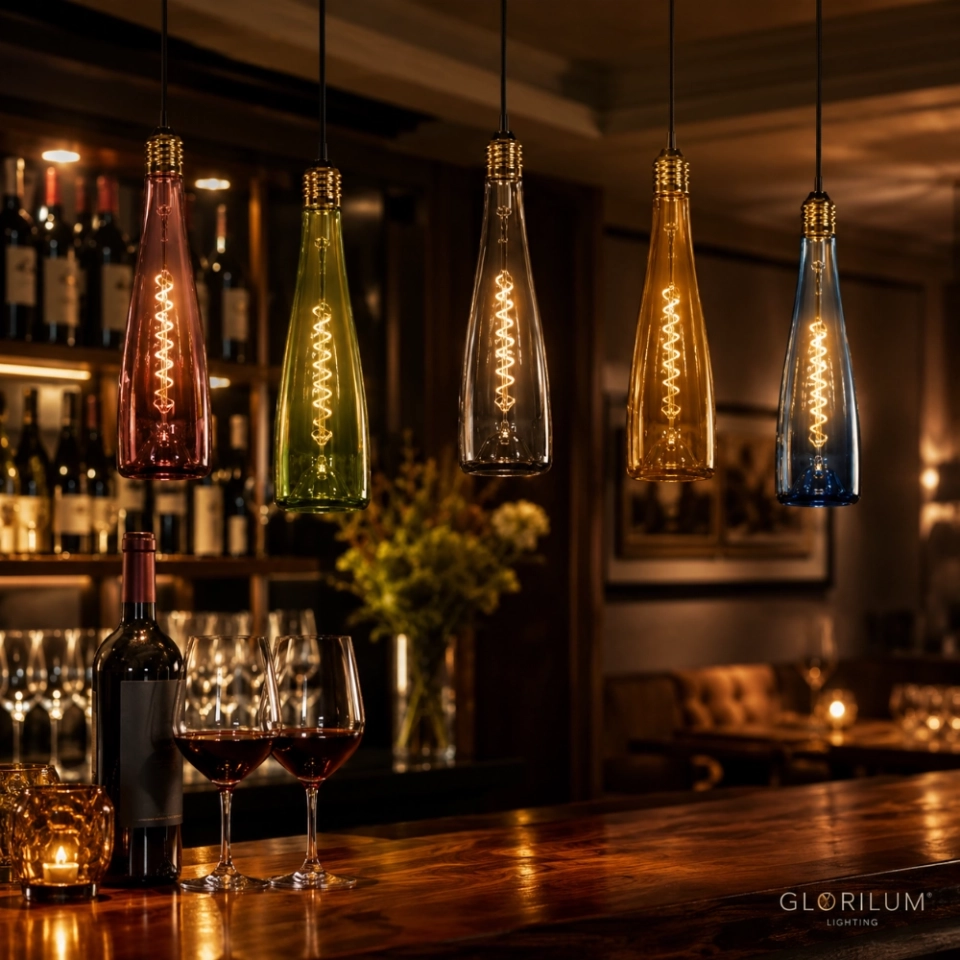 GLORILUM Wine Bottle-Shaped LED Filament Light, E27 Decorative Colored Glass Bulb for Bars, Restaurants and Hotel Lighting (6) GLORILUM Wine Bottle-Shaped LED Filament Light, E27 Decorative Colored Glass Bulb for Bars, Restaurants and Hotel Lighting (6)