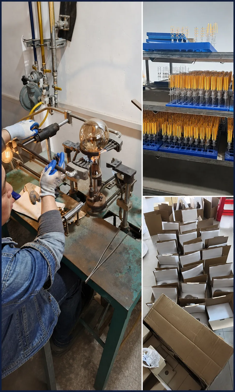 GLORILUM decorative lighting production, filament preparation and protective packaging process