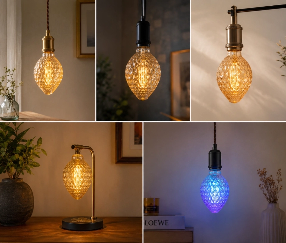 Small Strawberry Amber Textured Glass LED Bulb (7)