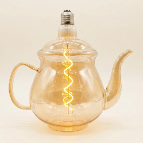 Tall Teapot Shaped Amber Glass LED Bulb Tall Teapot Shaped Amber Glass LED Bulb