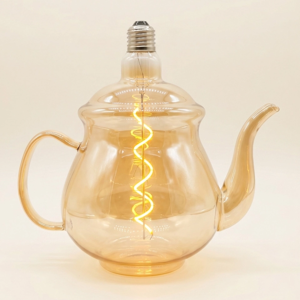 Tall Teapot Shaped Amber Glass LED Bulb Tall Teapot Shaped Amber Glass LED Bulb