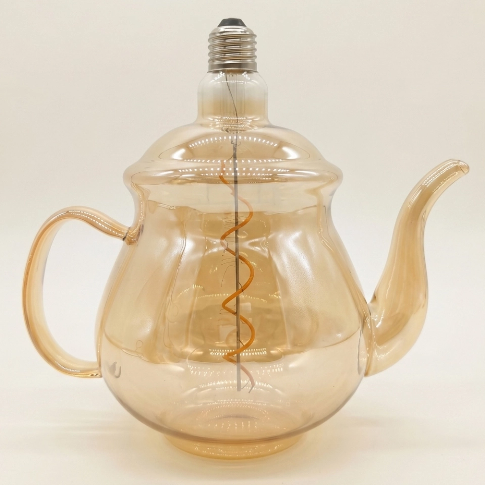 Tall Teapot Shaped Amber Glass LED Bulb (2) Tall Teapot Shaped Amber Glass LED Bulb (2)