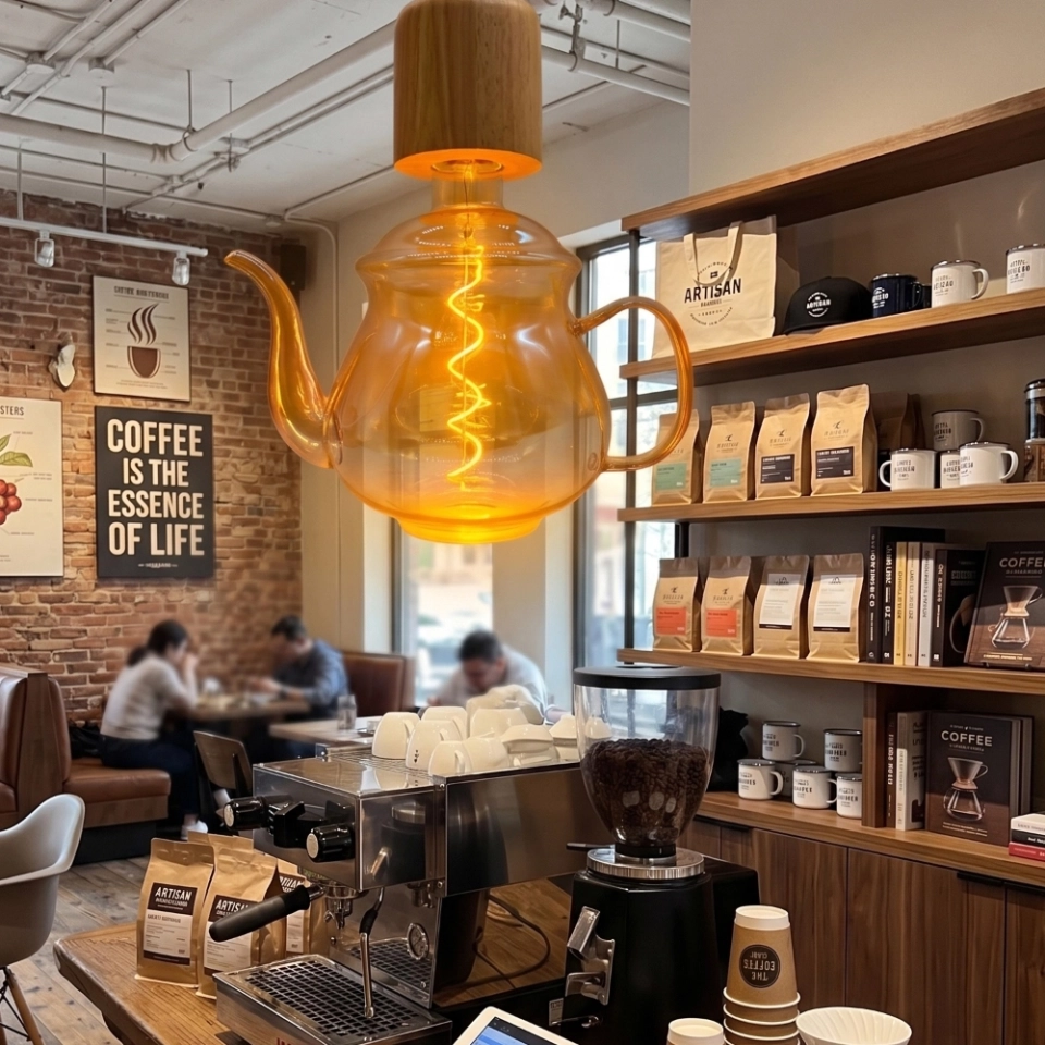 Tall Teapot Shaped Amber Glass LED Bulb (5) Tall Teapot Shaped Amber Glass LED Bulb (5)