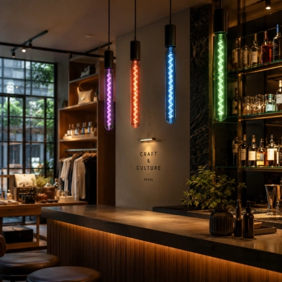 Using Colored Filament Bulbs in Bars and Retail Stores