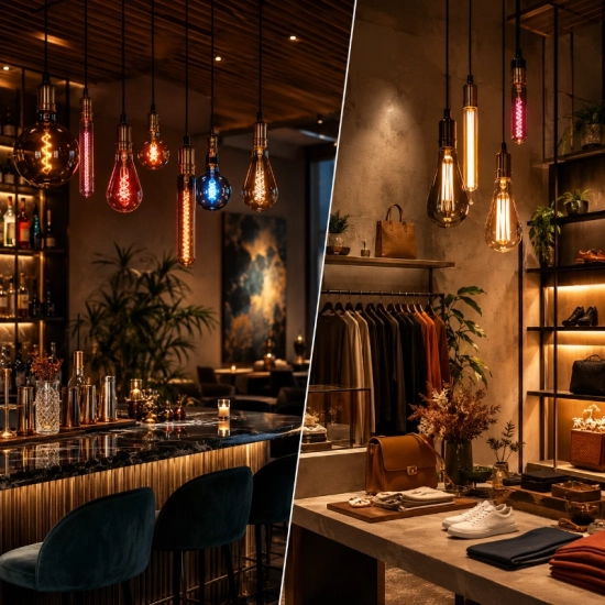Using Colored Filament Bulbs in Bars and Retail Stores